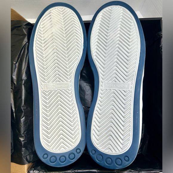 NEW SAINT LAURENT YSL SL/24 LEATHER SNEAKERS MID TOP WHITE BLUE SZ 42 61… - Picture 14 of 16